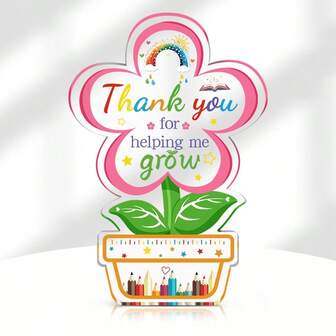 1pc Acrylic Christmas Gift, Flower Appreciation Plaque, Thank You For Helping Me Grow Desktop Sign, Best Teachers Gift Keepsake, Ideal For Educators And Mentors, Home Living Room Party Decorations Supplies, No Electricity