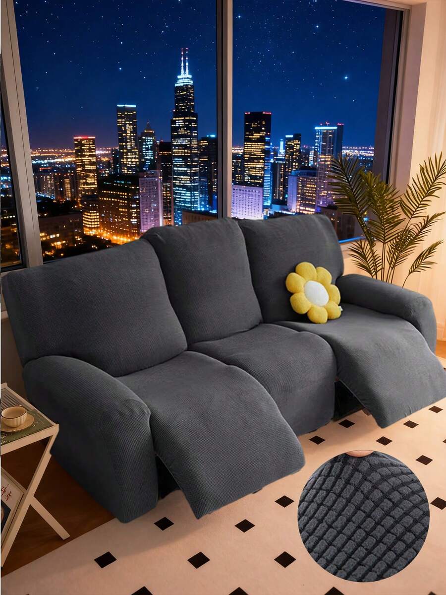 1/2/3座躺椅沙发套，弹力提花躺椅沙发套，适用于躺椅、休闲椅、家具，4件套/6件套/8件套 - 深灰色 - 查看 1