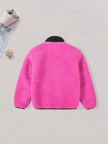 Girls' Warm Fleece Jacket, Princess Style, Pink, Long Sleeve With Pockets - Hot Pink - View 4