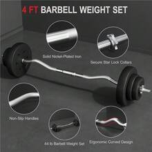 Butterslay 44lb Detachable Barbell Weight Set With Plates And Star Locks Weight Lifting Bars Set For Strength Training - màu đen - Xem 1