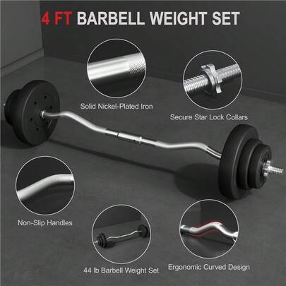 Butterslay 44lb Detachable Barbell Weight Set With Plates And Star Locks Weight Lifting Bars Set For Strength Training