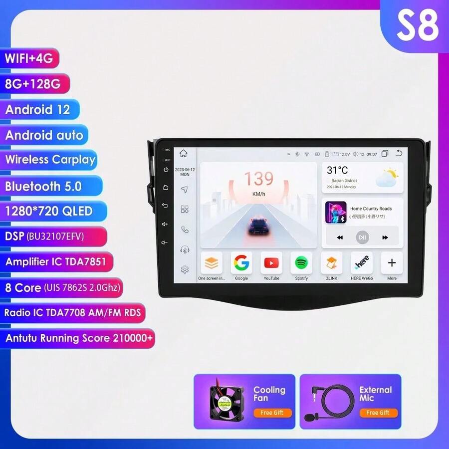 9"7862 Android Auto Car Radio GPS Stereo For RAV4 Rav 4 2006-2012 Multimedia Player 4G 8Core Carradio Carplay HeadUnit - S8-4G 8核-8G 128G - 查看 1