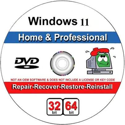 Compatible With Windows 11 Home And Professional 32/64 Bit Repair, Install, Recover & Restore DVD