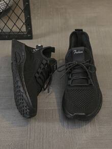 1 par de zapatos deportivos casuales y transpirables con diseño de cordones de malla, adecuados para el verano - Negro - Ver 7