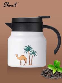shoxil 1PC 800ml White Coffee Pot, Camel Coconut Tree Pattern Insulated Pot, Insulated Teapot, Kettle, Middle Eastern Style Teapot, 80ml Tea Cup, Coffee Cup, Water Cup, Double-Layer Insulated Cup, For Home, Coffee Shop, Ramadan Gifts - White - View 6