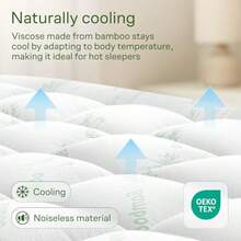Ultra Soft Twin Size Mattress Topper For Back Pain Relief - Viscose From Bamboo Pillow Top Mattress Pad With Natural Cooling Properties Ideal For Hot Sleepers In Green - Green - View 3