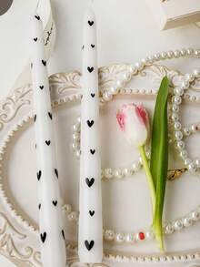 2Pcs Flower Printed Long Stem Candles,Romantic European Style Smokeless Odorless Candles For Weddings, Birthdays,Party,Candlelight Dinner,Home Decoration