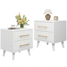 Lofka [2pc]Modern Nightstand With Drawers, 2 Drawer Dressers With Gold Handles, End Side Table For Bedroom, Living Room, White - 白色 - 查看 1