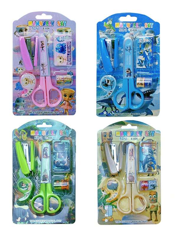 1Set Italian Brainrot Hand Made Scissors Stapler Tape Set Tung Tung Tung Sahur Tralalero Tralala Kawaii Portable Small Scissors Children Safety Shell Kids Stationery Kit School Supplies Gift Bombardiro Crocodilo Lirili Larila Glorbo Frutto Drillo