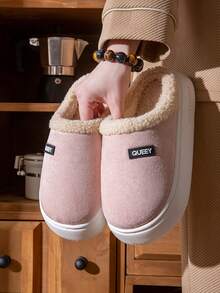 Women's Plush Slippers, Thick Sole Warm Indoor Slippers, High-End Couple Slippers For Postpartum, Winter - Pink - View 4