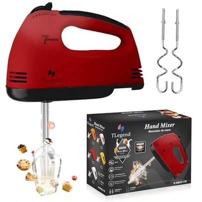 Batidora de mano eléctrica con 7 batidores ajustables, utensilio de cocina de plástico duradero para cocinar y hornear, diseño blanco y negro, perfecto para batir huevos, yogur y más, herramienta para hornear, utensilios de cocina modernos, material fácil de limpiar
