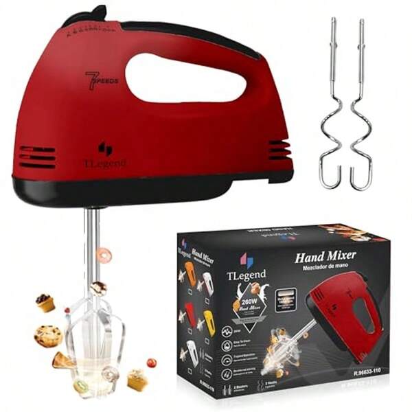 Batidora de mano eléctrica con 7 batidores ajustables, utensilio de cocina de plástico duradero para cocinar y hornear, diseño blanco y negro, perfecto para batir huevos, yogur y más, herramienta para hornear, utensilios de cocina modernos, material fácil de limpiar