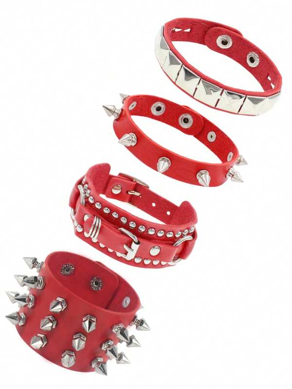 1/4 عبوات أساور جلد PU بطراز بانك مزينة بمسامير مخروطية ومستديرة للجنسين - مثالية للملابس الشارعية والنوادي والمهرجانات. نظرًا لعوامل مثل العرض والبكسل، قد تكون هناك اختلافات طفيفة في اللون. يرجى الرجوع إلى المنتج الفعلي للدقة.