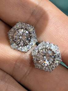 1 Paio di Orecchini Natalizi da Uomo, Semplici e Luccicanti, Orecchini a Perno in Rame con Zirconia Cubica a Forma di Fiocco di Neve, Accessorio Quotidiano di Base come Regalo - Argento - Visualizzare 1