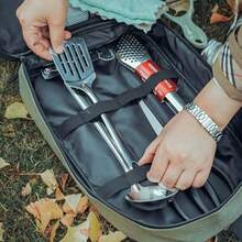 Portable Camping Kitchen Utensil SetCamp Cookware Utensils Organizer Travel Kit 16 Pieces Cookware Kit Travel Grill Set - Brown - View 6