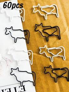 30pcs/50pcs Cute White Or Black Cow Animal Shaped Paper Clips Bookmark For Office Supplies Gifts