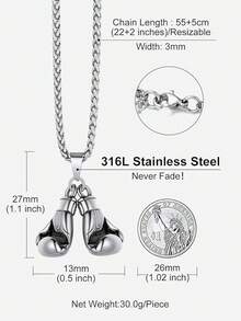 Richsteel 3D/Basketball/Soccer/Baseball Ball Boxing Glove Cool Pendant Men, 316L Stainless Steel Sneaker Chain,Sport Fan Jewelry - 07-鋼製拳擊手套 - 查看 2