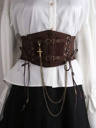 Lolita Punk Gothic Steampunk Lace Tassel Tie Waist Belt, Waist Cincher Outerwear Accessory Chain Waist Belt
