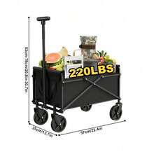 220 Lbs/ 450 Lbs Heavy Duty/ 680 Lbs Practical Fully Foldable Cart, Large Capacity Camper Suitable For Yard Shopping/ Sports/ Outdoor/ Gardening Equipment Transport, Black Multi-Purpose Tool Cart, Outdoor Utility Cart, Foldable Design, Heavyduty Cart - 黑色 - 查看 11