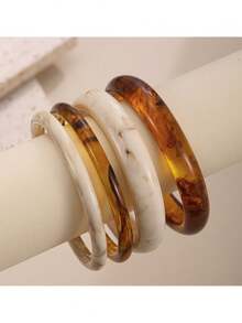 2 piezas Brazaletes de resina vintage con textura ámbar, acrílicos, de moda y versátiles para uso diario de mujeres - pulsera - Ver 3