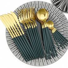 16件套不锈钢餐具套装，带手柄，刀叉勺套装，厨房节日礼物