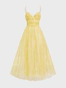 Đầm dạ hội dáng công chúa thanh lịch, trang trọng và lãng mạn với phần eo thắt gọn, kiểu dáng xòe nhẹ dành cho nữ, thích hợp cho dịp Giáng sinh, Năm mới và mùa hè. - Màu vàng - Xem 2