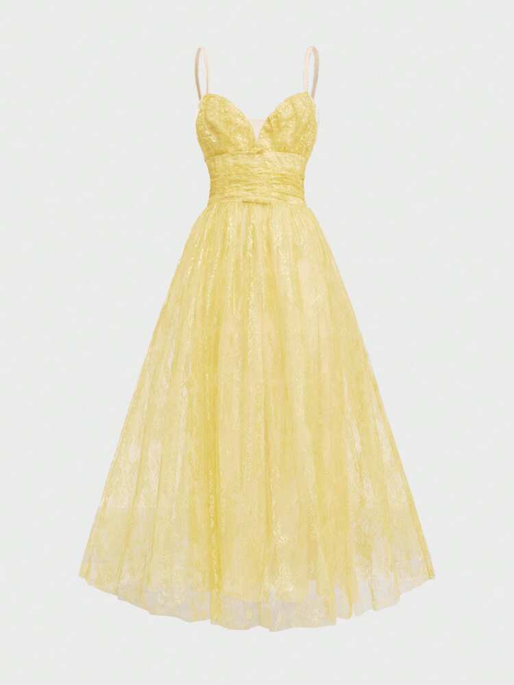 Vestidos de fiesta elegantes, formales y románticos con cintura ceñida y falda acampanada, para mujer, vestido de graduación para Navidad, Año Nuevo y verano - Amarillo - Añade 2