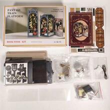 DIY读书角套件，3D木质图书馆书架嵌入式装饰模型套件，适用于卧室，组装模型，DIY手工工艺品，圣诞火车