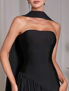 Women's Elegant Solid Knit Splicing Asymmetric Design Maxi Bodycon Bandage Dress, Sexy Backless Ruffle Hem For Party Dress,Women's Pleated Extra-Large Skirt Ball Evening Gown,Graduation Dress, Celebrity Gala Dress,Prom Dress With Scarf,New Year Dress