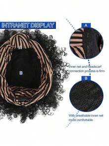 Black Headband Wigs For Women Afro Kinky Curly Wig With Synthetic Short Hair Wigs With Headband Attached Headwrap Wigs Kinky Curly Headband Wig - 黑色 - 查看 5