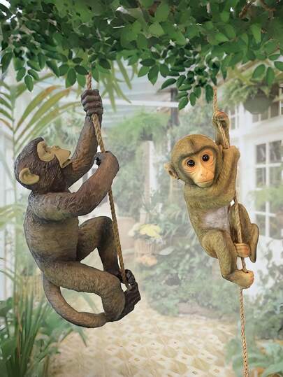 1件装花园动物悬挂树脂猴子爬树雕像装饰品