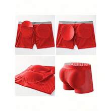 New Model With Butt Pad, Men's Underwear, Mesh And Breathable, Open-Hole Design, Long-Leg, Flat-Bottom Briefs, Men's Elastic And Comfortable, Four-Corner Design, Home-Use, Slim-Fit, Short Shorts. - 紅色 - 查看 7