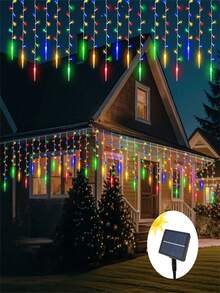 1pc Solar-Powered LED Icicle String Lights - Christmas Icicle Curtain Light Decor With 96LED Droop, Xmas Indoor/ Outdoor Perfect For Holiday Celebrations Christmas Lights (300mAh)