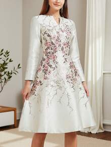 Đầm dạ hội/cocktail nữ dệt jacquard thanh lịch (họa tiết ngẫu nhiên), đầm dài tay dự tiệc/bán chính thức, thích hợp cho sinh nhật, đám cưới, lễ tốt nghiệp, tiệc tối, lễ hội, kỳ nghỉ xuân. - Nhiều màu - Xem 2