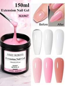MEET ACROSS جل تمديد الأظافر الوردي 150 مل، جل بناء الأظافر المعالج بأشعة UV LED، فرنسي فن الأظافر جل UV LED شبه دائم، مستلزمات صالون الأظافر DIY للاستخدام المنزلي