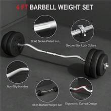 Butterslay 66lb Detachable Barbell Weight Set For Lifting Exercises - màu đen - Xem 3