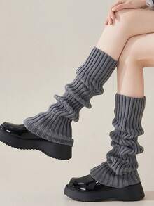 1双女士简约灰色宽松腿套，保暖舒适，适合秋冬季节，搭配乐福鞋更佳。 - 灰色 - 查看 3