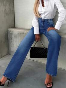 Women's Gradient Color Pocket Casual Fashion Straight Leg Jeans
