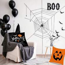 Juego de 4 Fundas de Almohada para Halloween, 45 x 45 cm funda de cojín de lino para sofá, diseño de Calabaza decoración de Halloween, Adecuado para sofá,hogar, automóvil, interior (Estilo 1) - Estilo 5 - Ver 6