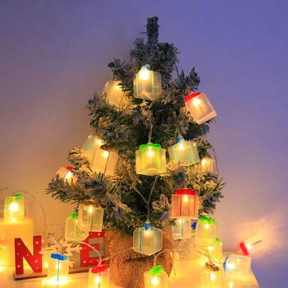 1 peça de LED vermelho/branco/dourado, caixa de presente, design de fadas, decoração de Natal, luzes de corda, adequado para árvore de Natal, ano novo, feriados, interior, porta, casa, festa, cama, quarto, decoração de quarto - alimentado por bateria (pilhas não incluídas)