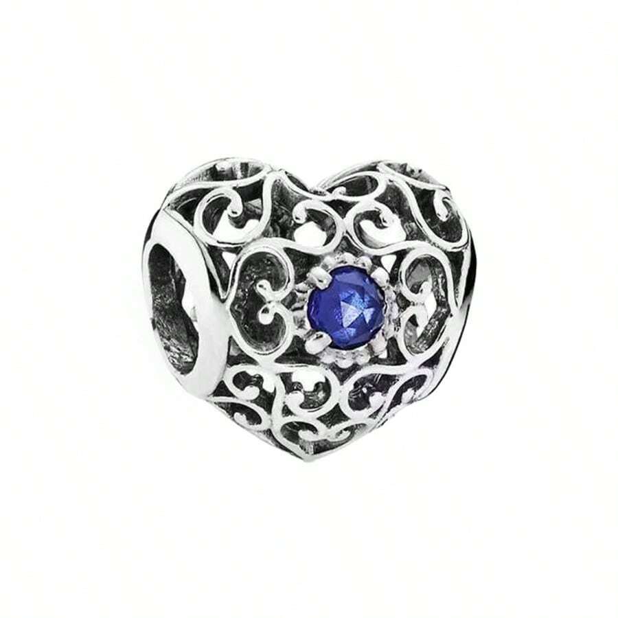 PANDORA 925銀心形鏤空串珠月長石固定扣串珠手鍊DIY串珠手鍊手鐲串珠生日禮物女友禮物聖誕節禮物母親節禮物 - 藍色 - 查看 1