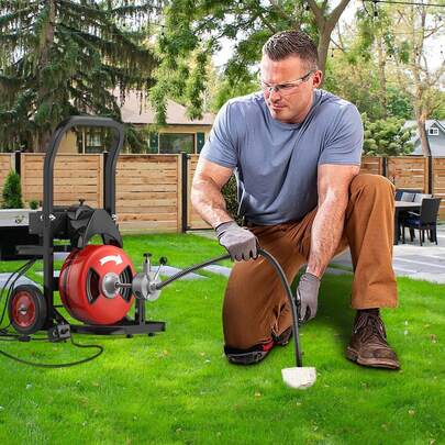 Desatascador Eléctrico de Drenajes 100 Pies, con Sondas de 1/2" y 3/4" - Máquina Automática 750W para Destapar Tuberías de 2-8 Pulgadas - Incluye 6 Accesorios y Pedal - Uso Intensivo en Hogar e Industria