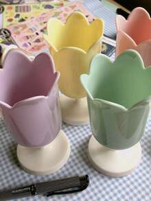 1个郁金香花形笔筒和化妆刷收纳架 - 彩色 - 查看 6