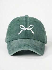 1pc Embroidered Bow Washed Baseball Cap, Breathable Adjustable Outdoor Golf Sun Hat For Women, Fashion Curved Brim Sun Hat For Men, Suitable For All Seasons, Couples Y2K Style - 刺繡 - 查看 5