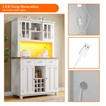 Küchenschrank, Hochschrank Küchenbuffet, Vitrinenschrank, Buffetschrank mit Verstellbaren Ablagen, Sideboard mit LED-Beleuchtung, Buffetschrank(weiße Schublade)