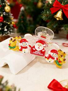 1个女士圣诞树脂发夹，包含圣诞老人、圣诞树、驯鹿、雪花、铃铛、姜饼人、雪人等可爱透明发夹，新款派对休闲发饰时尚发爪冬季发夹花朵发夹 - 彩色 - 查看 14