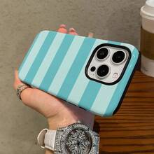 Una funda elegante para teléfono no incluye un cordón ni un soporte. Funda para teléfono con diseño elegante a rayas azul-verde para 16 Pro, 15 Pro, 13, 11, 12, XS, 8 Plus y, funda brillante 2 en 1. - 1 - Ver 6