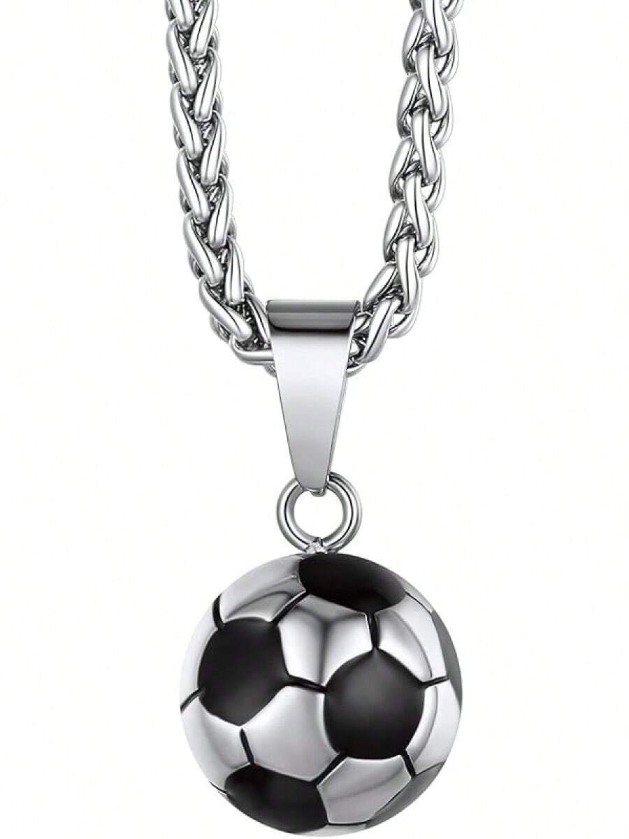 Richsteel 3D/Basketball/Soccer/Baseball Ball Boxing Glove Cool Pendant Men, 316L Stainless Steel Sneaker Chain,Sport Fan Jewelry - 03-鋼鐵足球 - 查看 1