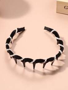 1 tiara feminina ondulada com pérolas artificiais revestida em veludo, elegante e estilosa, com pente, antiderrapante, reversível, texturizada, acessório para emoldurar o rosto. - Multicolorido - Ver 8