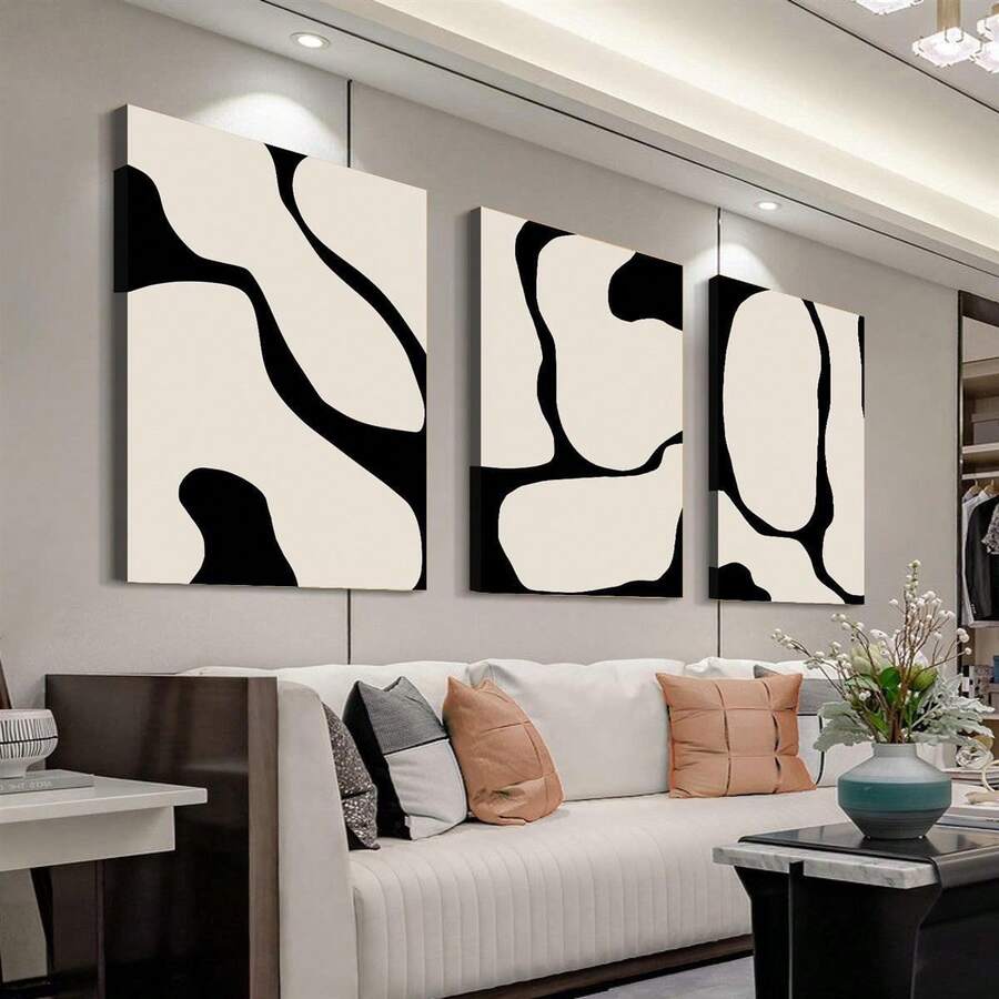 3-Piece Set Wooden Frame Modern Minimalist Style Black Line Art Canvas Set - 3 Minimalist Abstract Wall Decorations, Suitable For Living Room, Bedroom, Home Decoration Packaging Canvas - Nhiều màu - Xem 1